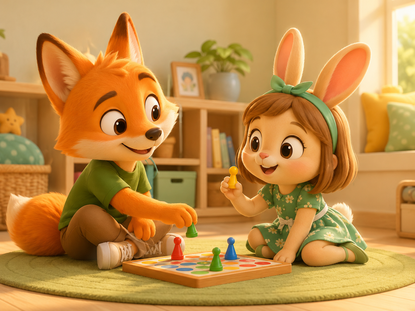 Víctor y Elia compartiendo una galleta sentados en la alfombra