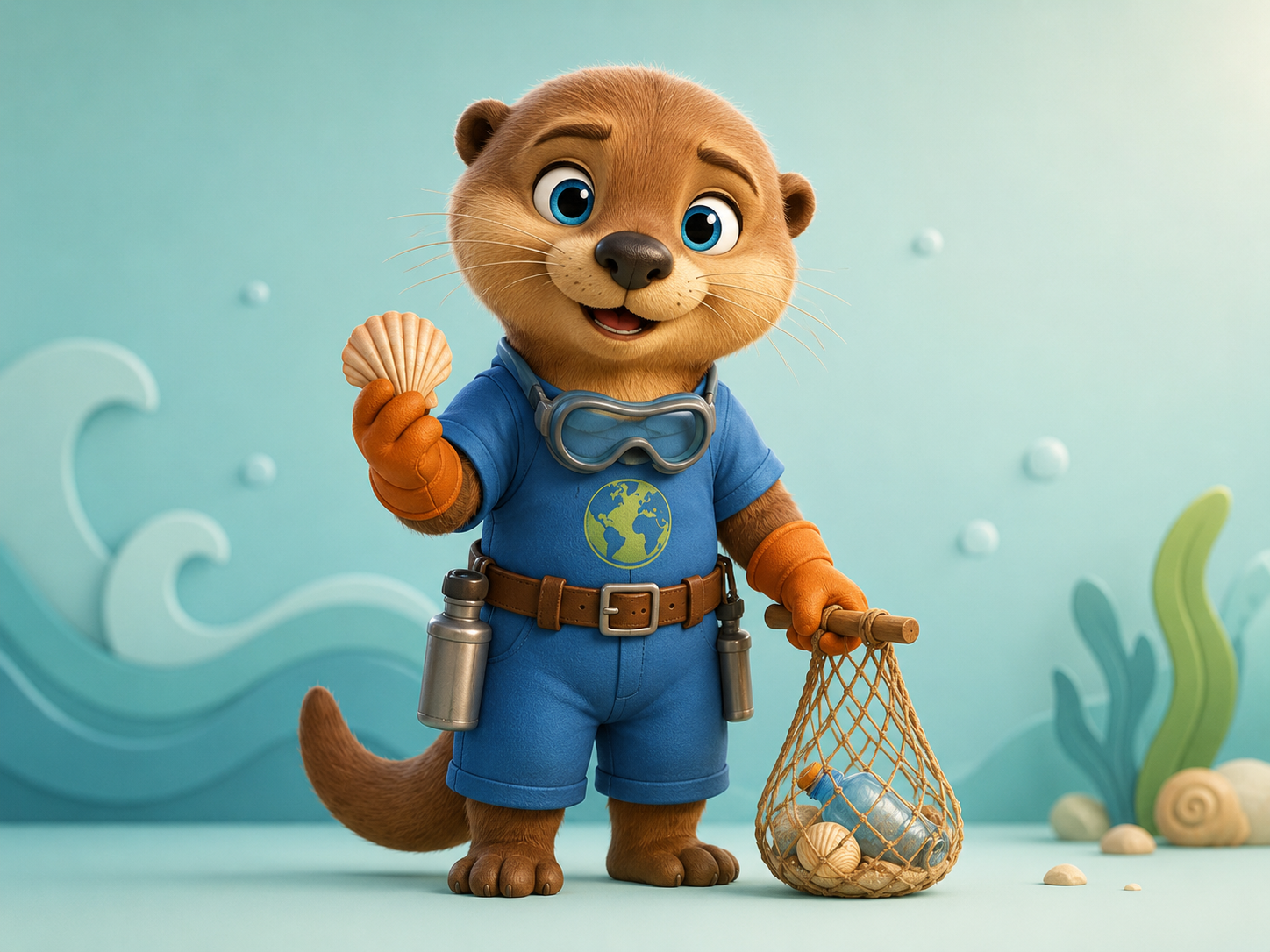 Luna, la nutria del océano de Little Big Habits, con red y concha