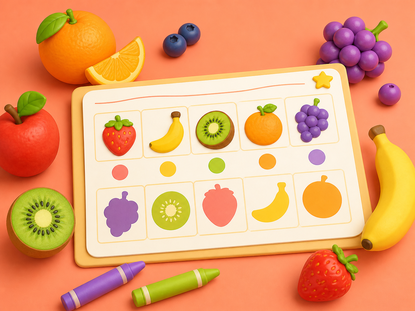 Portada de la ficha A comer fruta de colores de Little Big Habits para niños de 6 a 10 años
